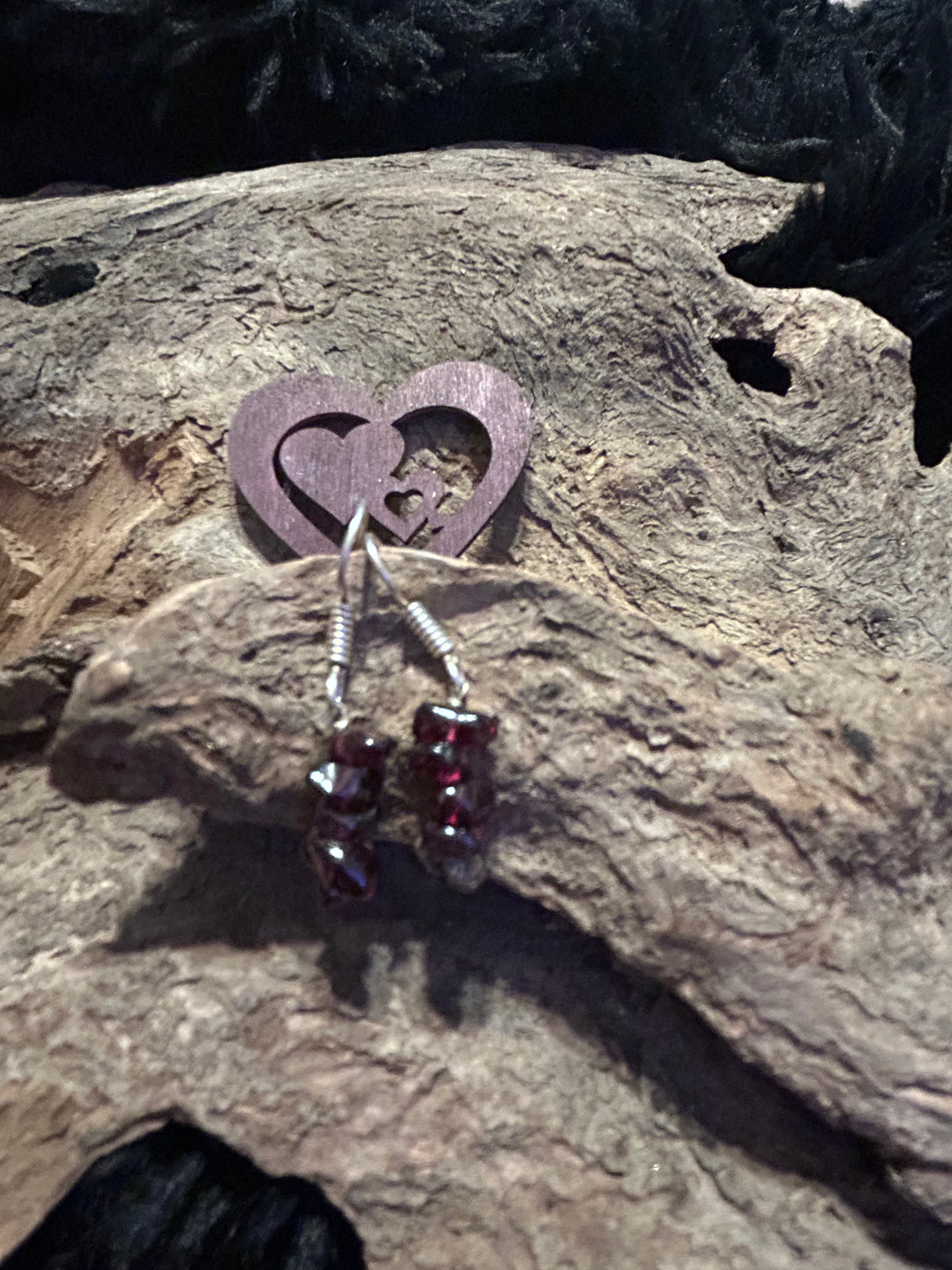 Garnet Cluster Dangle Earrings – Deep Red Boho Gemstone Jewelry